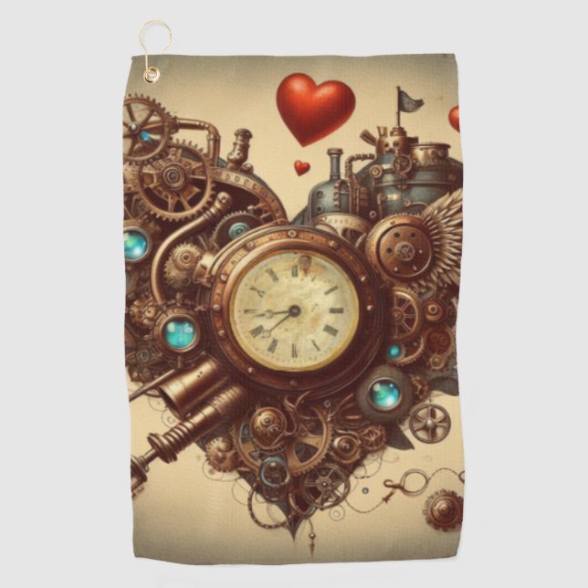 Steampunk heart/valentine's day  golf towel (Front)