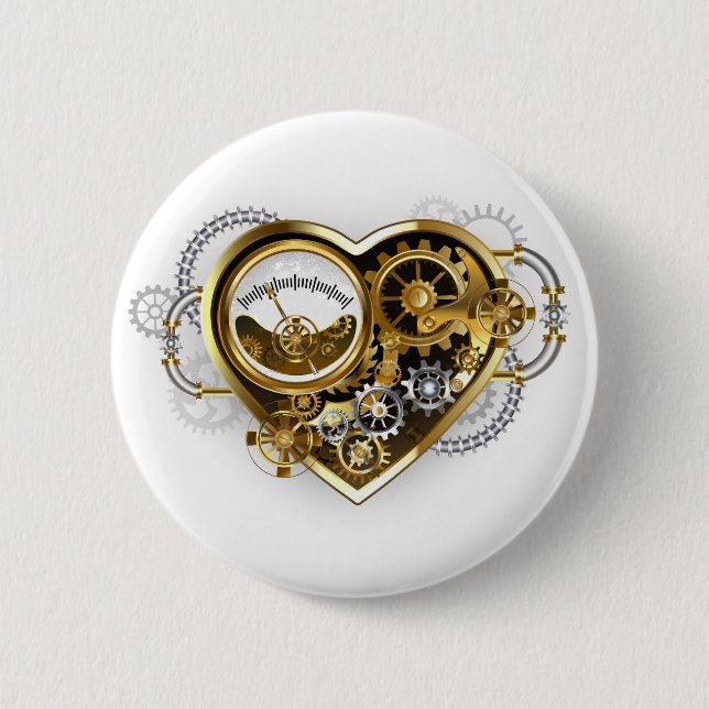 Steampunk Heart with a Manometer 2 Inch Round Button (Front)