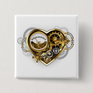 Steampunk Heart with a Manometer 2 Inch Square Button