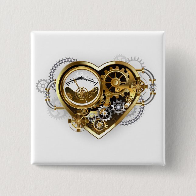 Steampunk Heart with a Manometer 2 Inch Square Button (Front)