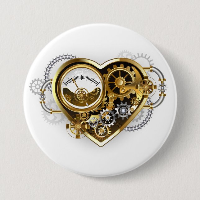 Steampunk Heart with a Manometer 3 Inch Round Button (Front)