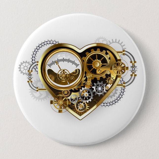Steampunk Heart with a Manometer 4 Inch Round Button (Front)