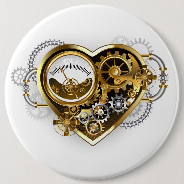 Steampunk Heart with a Manometer 6 Inch Round Button (Front)