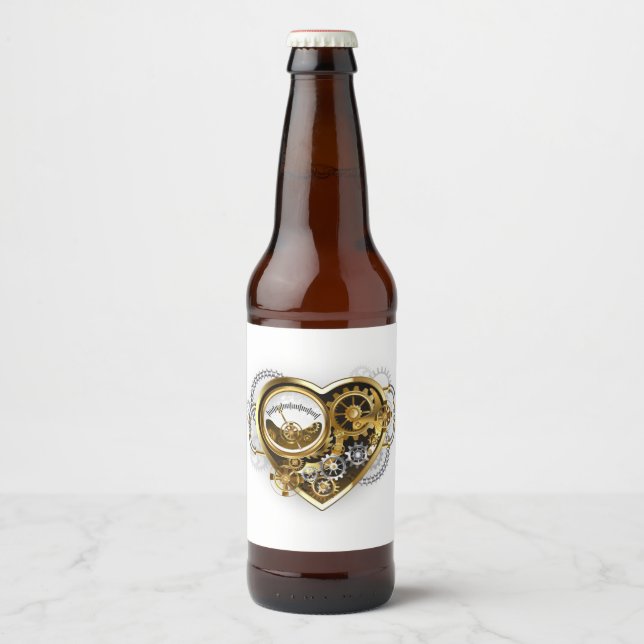 Steampunk Heart with a Manometer Beer Bottle Label (Front)