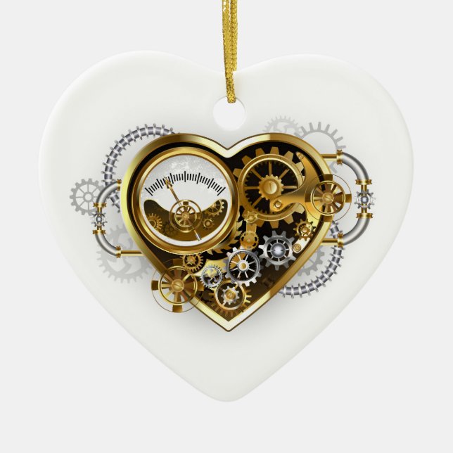 Steampunk Heart with a Manometer Ceramic Ornament (Front)