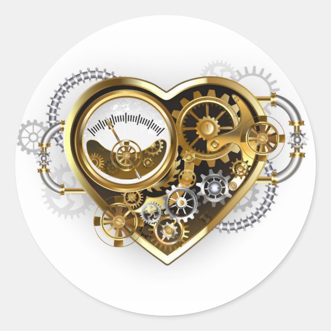 Steampunk Heart with a Manometer Classic Round Sticker (Front)