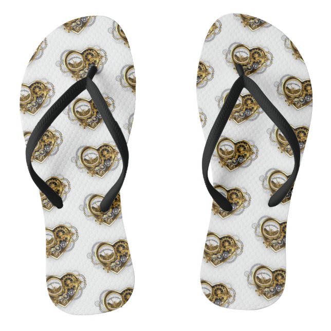 Steampunk Heart with a Manometer Flip Flops (Footbed)