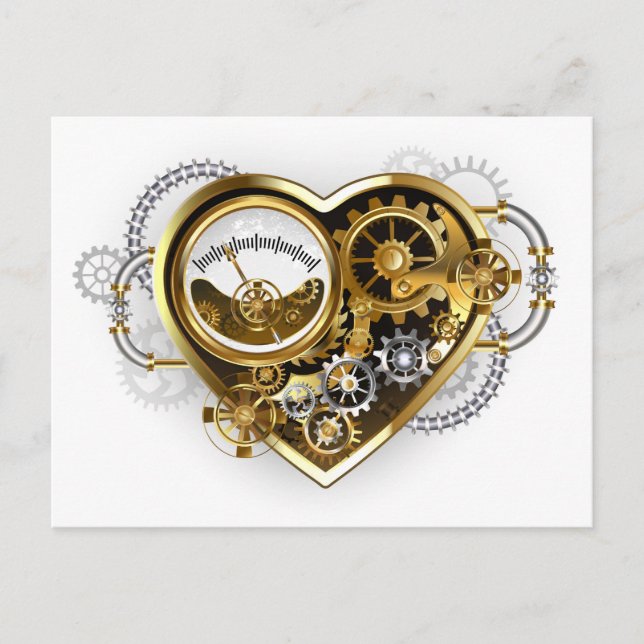 Steampunk Heart with a Manometer Invitation Postcard (Front)