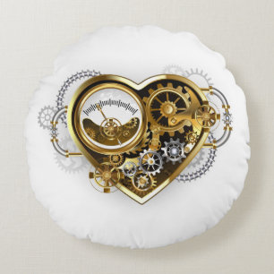 Steampunk Heart with a Manometer Round Pillow