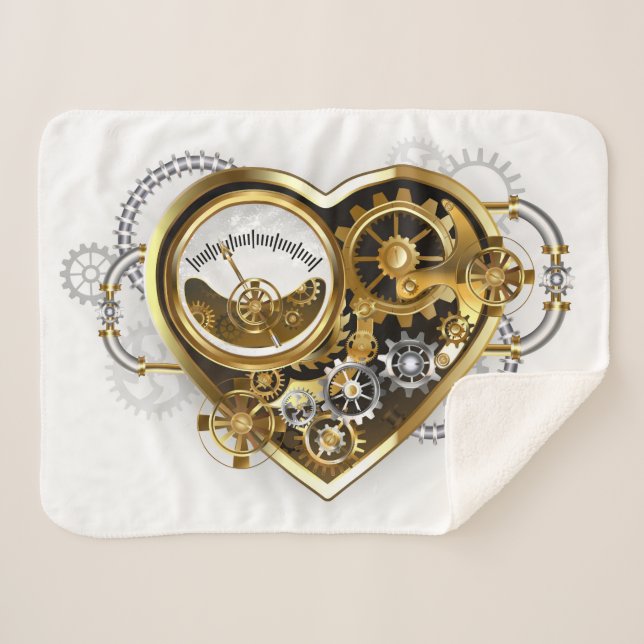 Steampunk Heart with a Manometer Sherpa Blanket (Front (Horizontal))
