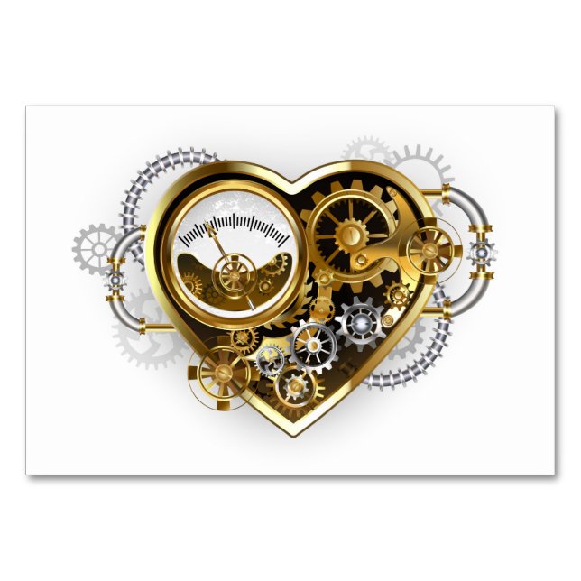 Steampunk Heart with a Manometer Table Number (Front)
