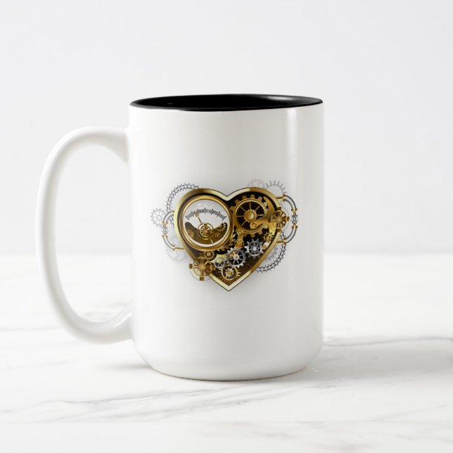 Steampunk Heart with a Manometer Two-Tone Coffee Mug (Left)