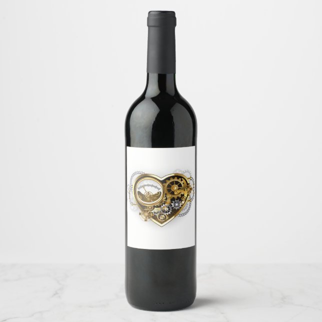Steampunk Heart with a Manometer Wine Label (Front)