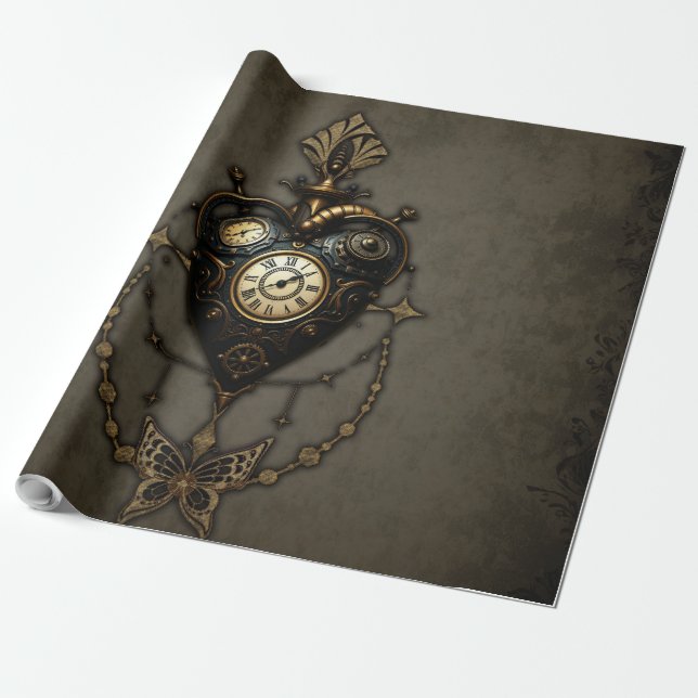 Steampunk heart,  wrapping paper (Unrolled)