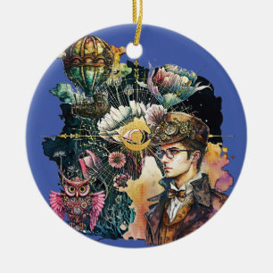 Steampunk Hero - A Collage Ceramic Ornament