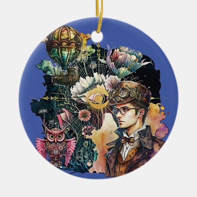 Steampunk Hero - A Collage Ceramic Ornament (Front)
