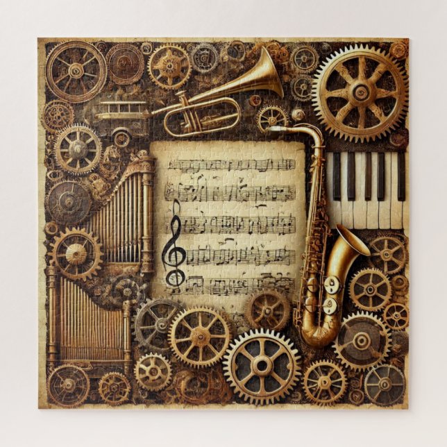 Steampunk Horns Gears Keyboard Sheet Music Jigsaw Puzzle (Vertical)