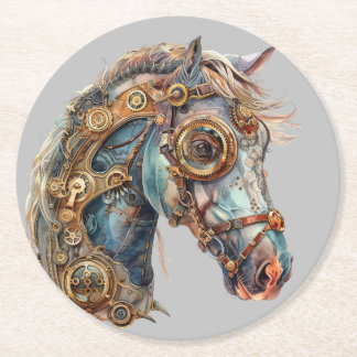 Steampunk horse coaster. round paper coaster
