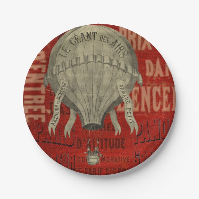 Steampunk Hot Air Ballon Ride Graphic Fonts in Red Paper Plate (Front)