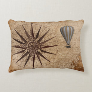 Steampunk Hot Air Balloon and Old Map Accent Pillow