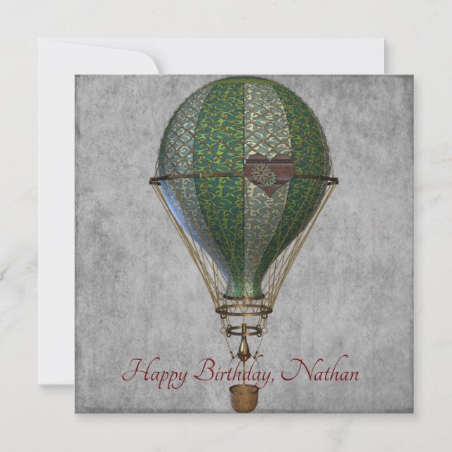Steampunk Hot Air Balloon  Birthday Card (Front)