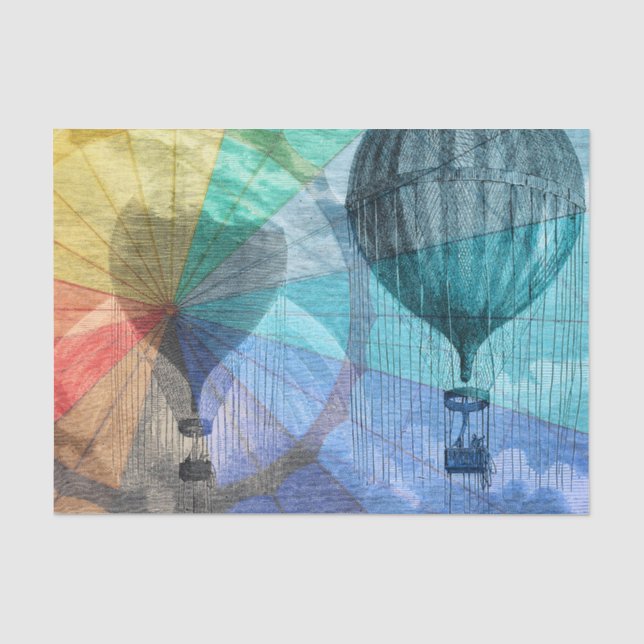 Steampunk Hot Air Balloon Collage Tissue Paper (Front)