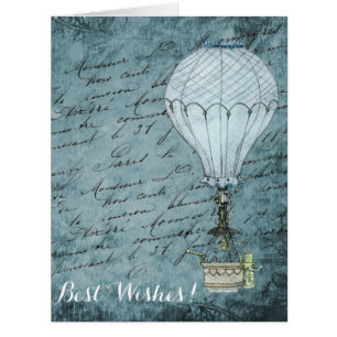 Steampunk Hot Air Balloon Dusk Blue écriture manus