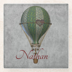 Steampunk Hot Air Balloon Personalized Glass Coaster