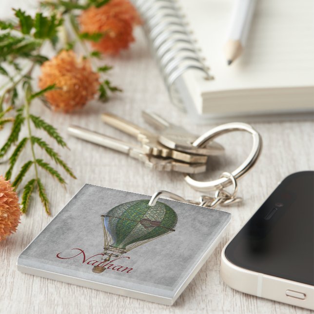 Steampunk Hot Air Balloon Personalized Keychain (Front Right)