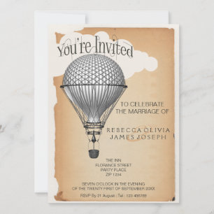 Steampunk Hot Air Balloon Reception Party Wedding Invitation