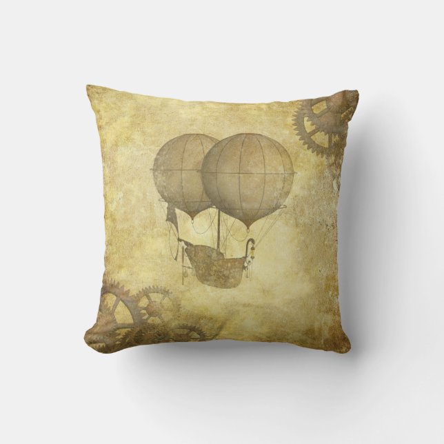 Steampunk Hot Air Balloon Throw Pillow (Front)