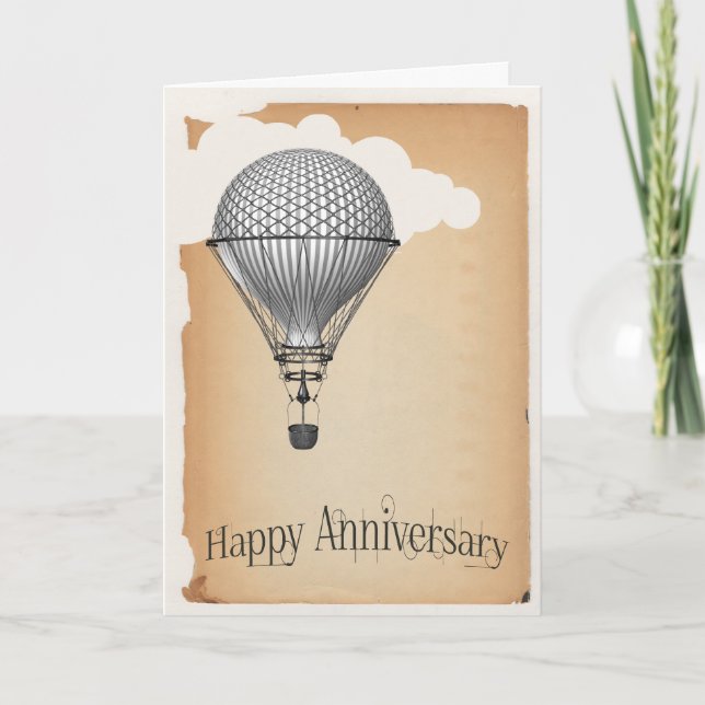 Steampunk Hot Air Balloon Wedding Anniversary Card (Front)
