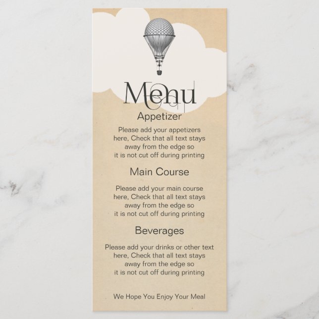 Steampunk Hot Air Balloon Wedding Menu (Front)