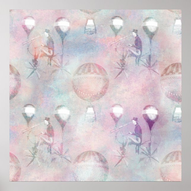 Steampunk Hot Air Balloons | Vintage Feminine Poster (Front)