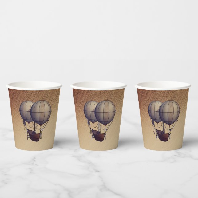 Steampunk Hot Air Balloons with Sailing Ship  Paper Cups (Multi)