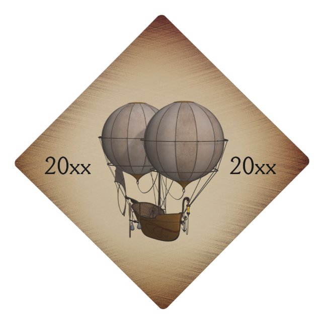 Steampunk Hot Air Balloons with Ship  Graduation Cap Topper (Front)