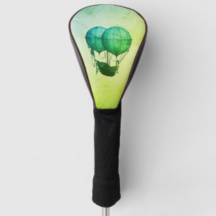 Steampunk Hot Air Balloons with Ship Green Golf Head Cover