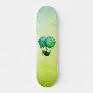 Steampunk Hot Air Balloons with Ship Green Skateboard
