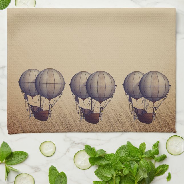 Steampunk Hot Air Balloons with Ship Kitchen Towel (Folded)