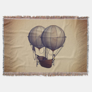 Steampunk Hot Air Balloons with Ship Throw Blanket
