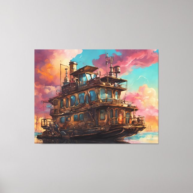 Steampunk Houseboat Canvas Print (Front)