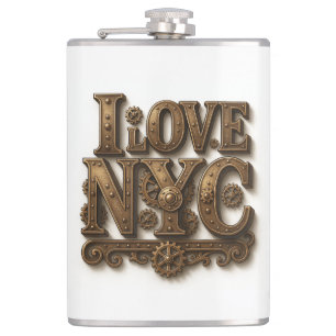 Steampunk "I Love NYC". Petaca de vinilo Hip Flask