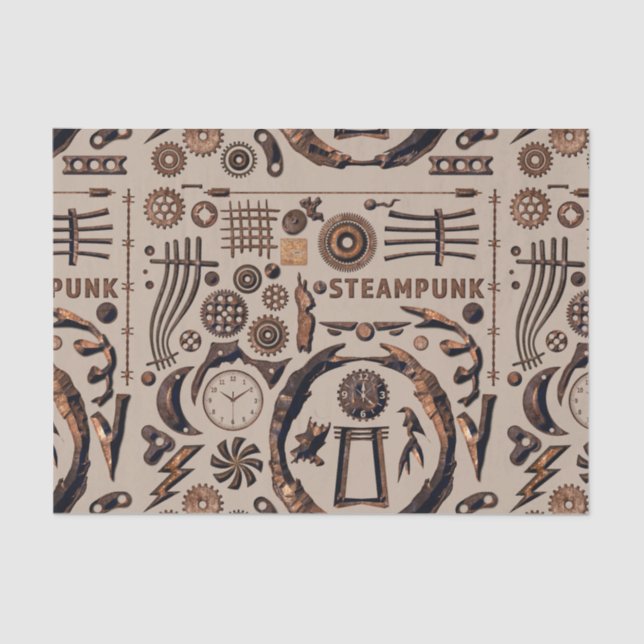 Steampunk Illustrations Pattern Brown Tissue Paper (Front)
