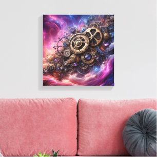 Steampunk Industrial Clockwork Purple and Pink Canvas Print