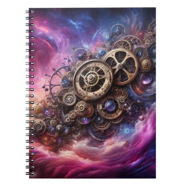 Steampunk Industrial Clockwork Purple and Pink Notebook (Front)