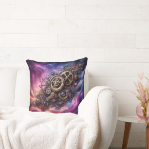 Steampunk Industrial Clockwork Purple and Pink Throw Pillow