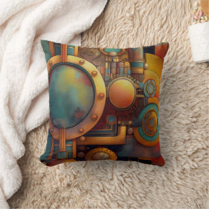 Steampunk Industrial Geometry Art Throw Pillow