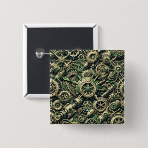 Steampunk Industrial Green Clockwork Gears 2 Inch Square Button