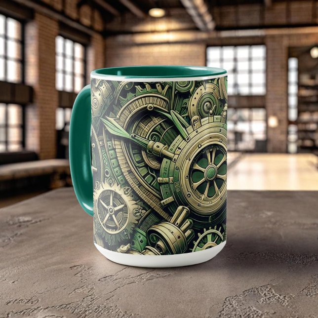 Steampunk Industrial Green Clockwork Gears Mug (Creator Uploaded)