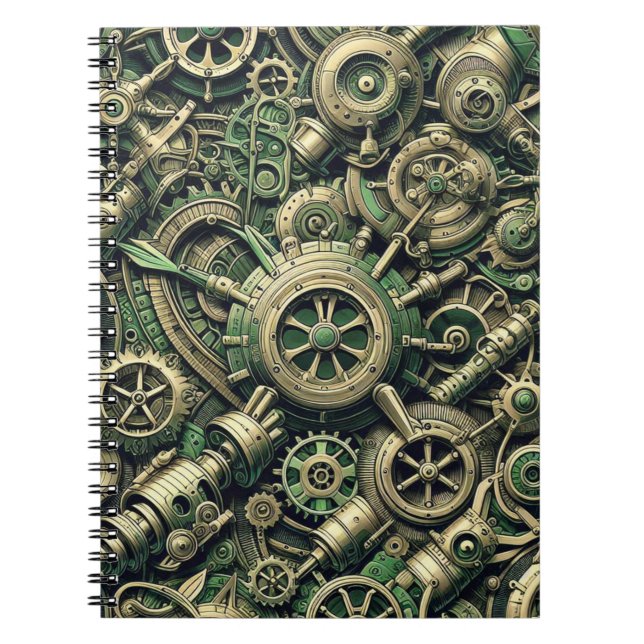 Steampunk Industrial Green Clockwork Gears Notebook (Front)